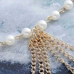 Boho Pearl Hair Chain Gold Tassel Headpiece Gypsy Festival Wedding Hair Accessories for Women