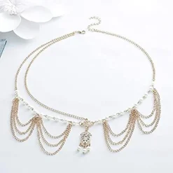 Boho Pearl Hair Chain Gold Tassel Headpiece Gypsy Festival Wedding Hair Accessories for Women