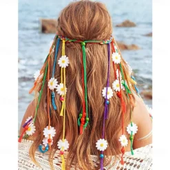Boho Sunflower Headband Rainbow Braided Hairbands Floral Hippie Headpiece Floral Colorful Hair Accessories for Women