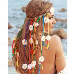Boho Sunflower Headband Rainbow Braided Hairbands Floral Hippie Headpiece Floral Colorful Hair Accessories for Women