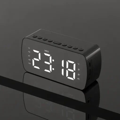 border Creative Digital Electronic Clock LED Mirror Double Alarm Wireless Speaker Music Alarm Clock
