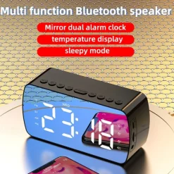 border Creative Digital Electronic Clock LED Mirror Double Alarm Wireless Speaker Music Alarm Clock