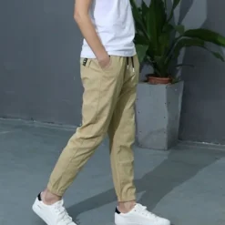 Boy Linen Pants Trousers Pocket Solid Color Breathable Comfort Pants Outdoor Cool Daily Basic Army Green Navy Blue Khaki Mid Waist