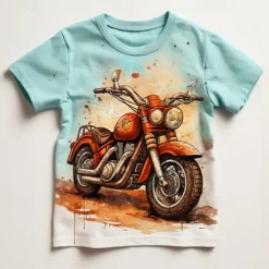 Boys 3D Car Motorcycle Tee Shirts Short Sleeve 3D Print Summer Active Sports Fashion Kids 3-12 Years Crew Neck Outdoor Casual Daily Regular Fit