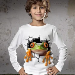 Boys 3D Cartoon Tee Shirt Long Sleeve 3D Print Spring Fall Sports Fashion Streetwear Polyester Kids 3-12 Years Crew Neck Outdoor Casual Daily Regular Fit