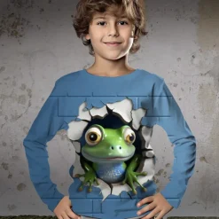 Boys 3D Cartoon Tee Shirt Long Sleeve 3D Print Spring Fall Sports Fashion Streetwear Polyester Kids 3-12 Years Crew Neck Outdoor Casual Daily Regular Fit