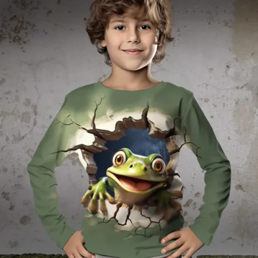 Boys 3D Cartoon Tee Shirt Long Sleeve 3D Print Spring Fall Sports Fashion Streetwear Polyester Kids 3-12 Years Crew Neck Outdoor Casual Daily Regular Fit
