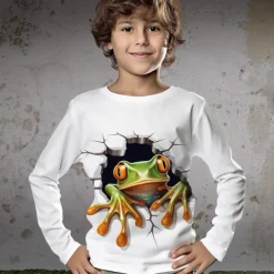 Boys 3D Cartoon Tee Shirt Long Sleeve 3D Print Spring Fall Sports Fashion Streetwear Polyester Kids 3-12 Years Crew Neck Outdoor Casual Daily Regular Fit