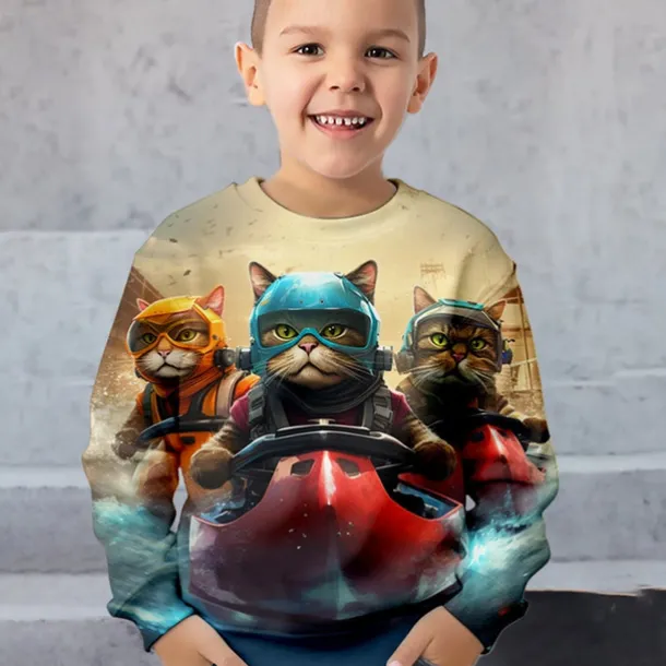 Boys 3D Cat Sweatshirt Pullover Long Sleeve 3D Print Spring Fall Fashion Streetwear Cool Kids 3-12 Years Crew Neck Outdoor Casual Daily Regular Fit