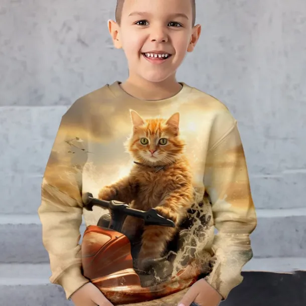 Boys 3D Cat Sweatshirt Pullover Long Sleeve 3D Print Spring Fall Fashion Streetwear Cool Kids 3-12 Years Crew Neck Outdoor Casual Daily Regular Fit