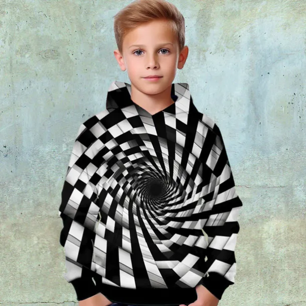 Boys 3D Color Block 3D Print Graffiti Hoodie Long Sleeve 3D Print Active Basic Casual Kids 4-12 Years Sports Outdoor Casual Daily