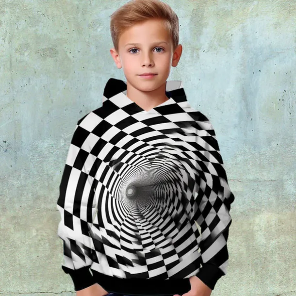 Boys 3D Color Block 3D Print Graffiti Hoodie Long Sleeve 3D Print Active Basic Casual Kids 4-12 Years Sports Outdoor Casual Daily