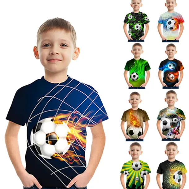 Boys 3D Color Block Football T shirt Short Sleeve 3D Print Summer Active Cute Streetwear Polyester Rayon Kids 3-12 Years School Outdoor Daily