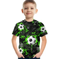 Boys 3D Color Block Football T shirt Short Sleeve 3D Print Summer Active Cute Streetwear Polyester Rayon Kids 3-12 Years School Outdoor Daily