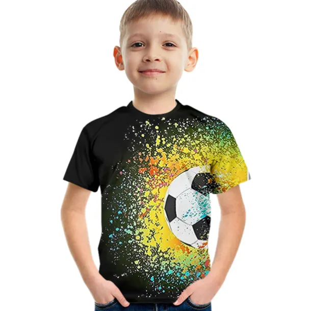 Boys 3D Color Block Football T shirt Short Sleeve 3D Print Summer Active Cute Streetwear Polyester Rayon Kids 3-12 Years School Outdoor Daily