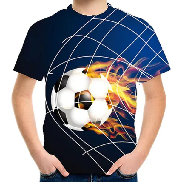 Boys 3D Color Block Football T shirt Short Sleeve 3D Print Summer Active Cute Streetwear Polyester Rayon Kids 3-12 Years School Outdoor Daily