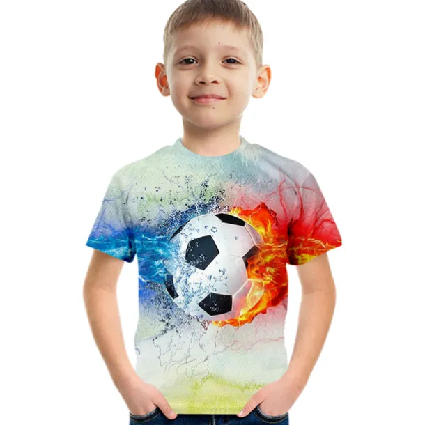 Boys 3D Color Block Football T shirt Short Sleeve 3D Print Summer Active Cute Streetwear Polyester Rayon Kids 3-12 Years School Outdoor Daily