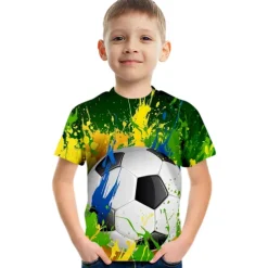 Boys 3D Color Block Football T shirt Short Sleeve 3D Print Summer Active Cute Streetwear Polyester Rayon Kids 3-12 Years School Outdoor Daily