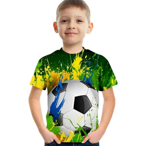 Boys 3D Color Block Football T shirt Short Sleeve 3D Print Summer Active Cute Streetwear Polyester Rayon Kids 3-12 Years School Outdoor Daily