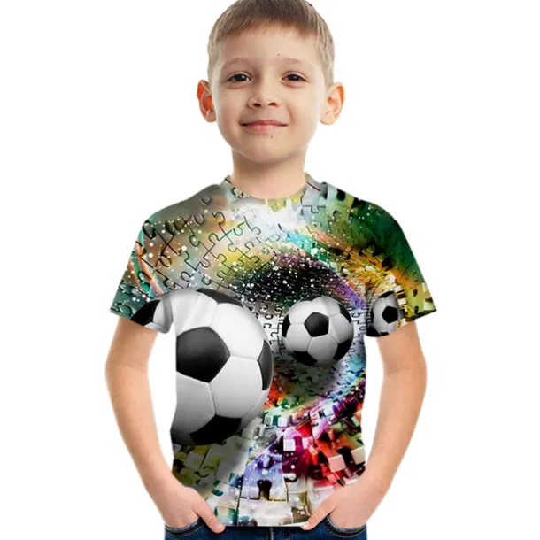 Boys 3D Color Block Football T shirt Short Sleeve 3D Print Summer Active Cute Streetwear Polyester Rayon Kids 3-12 Years School Outdoor Daily