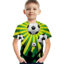 Boys 3D Color Block Football T shirt Short Sleeve 3D Print Summer Active Cute Streetwear Polyester Rayon Kids 3-12 Years School Outdoor Daily