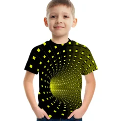 Boys 3D Color Block Optical Illusion T shirt Short Sleeve 3D Print Summer Active Sports Streetwear Polyester Rayon Kids 2-13 Years Outdoor Daily