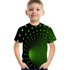 Boys 3D Color Block Optical Illusion T shirt Short Sleeve 3D Print Summer Active Sports Streetwear Polyester Rayon Kids 2-13 Years Outdoor Daily