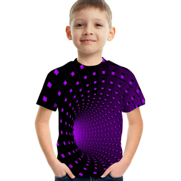 Boys 3D Color Block Optical Illusion T shirt Short Sleeve 3D Print Summer Active Sports Streetwear Polyester Rayon Kids 2-13 Years Outdoor Daily