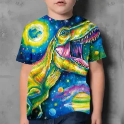 Boys 3D Dinosaur T shirt Short Sleeve 3D Print Summer Active Cute Cool Kids 3-12 Years School Daily