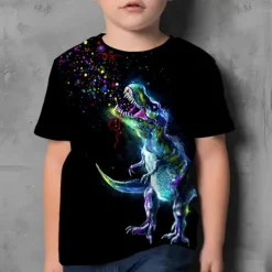 Boys 3D Dinosaur T shirt Short Sleeve 3D Print Summer Active Cute Cool Kids 3-12 Years School Daily