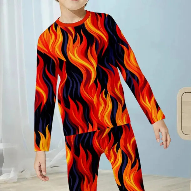 Boys 3D Fire Pajama Sets Long Sleeve 3D Print Fall Winter Active Cool Daily Kids 4 years+ Crew Neck Home Causal Indoor Regular Fit