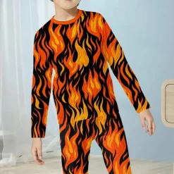Boys 3D Fire Pajama Sets Long Sleeve 3D Print Fall Winter Active Cool Daily Kids 4 years+ Crew Neck Home Causal Indoor Regular Fit