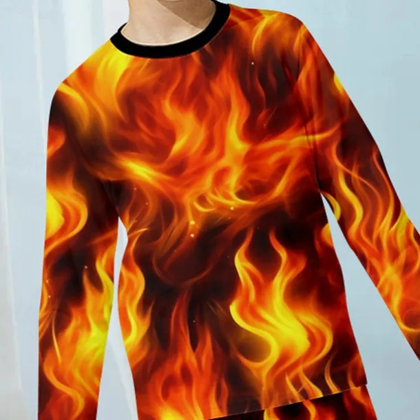 Boys 3D Fire Pajama Sets Long Sleeve 3D Print Fall Winter Active Cool Daily Kids 4 years+ Crew Neck Home Causal Indoor Regular Fit