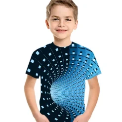 Boys 3D Geometric Color Block Optical Illusion T shirt Tee Short Sleeve 3D Print Summer Active Sports Streetwear Kids Toddler