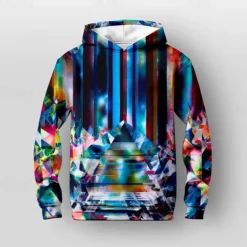 Boys 3D Geometric Hoodie Pullover Long Sleeve 3D Print Spring Fall Fashion Streetwear Cool Kids 3-12 Years Hooded Outdoor Casual Daily Regular Fit