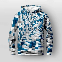 Boys 3D Geometric Hoodie Pullover Long Sleeve 3D Print Spring Fall Fashion Streetwear Cool Kids 3-12 Years Hooded Outdoor Casual Daily Regular Fit