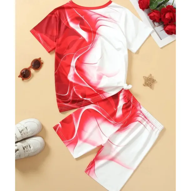 Boys 3D Geometric T-shirt & Shorts Set Short Sleeve Summer Spring Sports Fashion Daily Kids 4-12 Years Crew Neck Outdoor Vacation Sports Tailored Fit