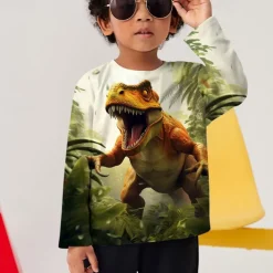 Boys 3D Graphic Animal Dinosaur T shirt Tee Long Sleeve 3D Print Summer Spring Fall Sports Fashion Streetwear Kids 3-12 Years Outdoor Casual Daily Regular Fit