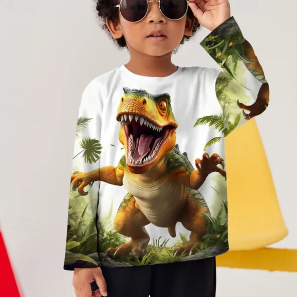 Boys 3D Graphic Animal Dinosaur T shirt Tee Long Sleeve 3D Print Summer Spring Fall Sports Fashion Streetwear Kids 3-12 Years Outdoor Casual Daily Regular Fit