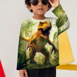 Boys 3D Graphic Animal Dinosaur T shirt Tee Long Sleeve 3D Print Summer Spring Fall Sports Fashion Streetwear Kids 3-12 Years Outdoor Casual Daily Regular Fit