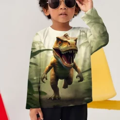 Boys 3D Graphic Animal Dinosaur T shirt Tee Long Sleeve 3D Print Summer Spring Fall Sports Fashion Streetwear Kids 3-12 Years Outdoor Casual Daily Regular Fit