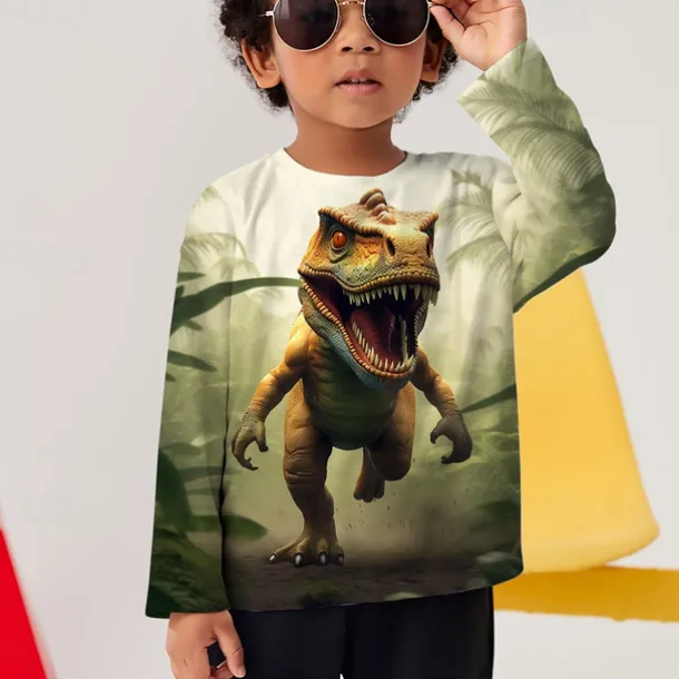 Boys 3D Graphic Animal Dinosaur T shirt Tee Long Sleeve 3D Print Summer Spring Fall Sports Fashion Streetwear Kids 3-12 Years Outdoor Casual Daily Regular Fit