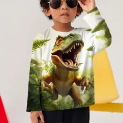 Boys 3D Graphic Animal Dinosaur T shirt Tee Long Sleeve 3D Print Summer Spring Fall Sports Fashion Streetwear Kids 3-12 Years Outdoor Casual Daily Regular Fit