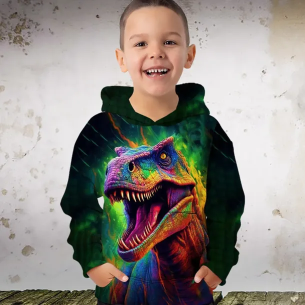 Boys 3D Graphic Animal Dinosaur Hoodie Long Sleeve 3D Print Summer Spring Fall Fashion Streetwear Cool Polyester Kids 3-12 Years Outdoor Casual Daily Regular Fit