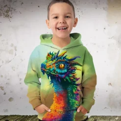 Boys 3D Graphic Animal Dinosaur Hoodie Long Sleeve 3D Print Summer Spring Fall Fashion Streetwear Cool Polyester Kids 3-12 Years Outdoor Casual Daily Regular Fit
