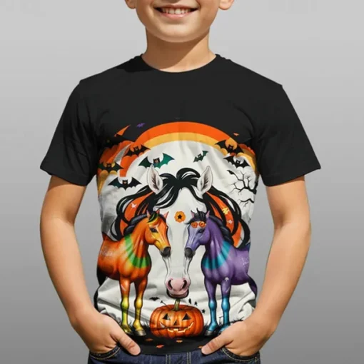 Boys 3D Graphic Animal Horse Tee Short Sleeve Summer Spring Fashion Basic Polyester Kids 4-12 Years Crew Neck Outdoor Casual Daily Regular Fit
