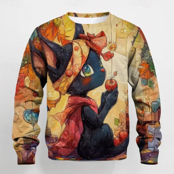 Boys 3D Graphic Cartoon Cat T shirt Tee Long Sleeve Spring Fall Fashion Basic Kids 4-12 Years Crew Neck Outdoor Casual Daily Regular Fit