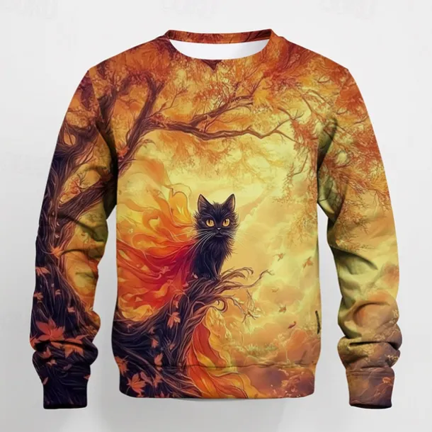 Boys 3D Graphic Cartoon Cat T shirt Tee Long Sleeve Spring Fall Fashion Basic Kids 4-12 Years Crew Neck Outdoor Casual Daily Regular Fit