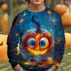 Boys 3D Graphic Cartoon Pumpkin T shirt Tee Long Sleeve Spring Fall Fashion Basic Kids 4-12 Years Crew Neck Outdoor Casual Daily Regular Fit