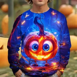 Boys 3D Graphic Cartoon Pumpkin T shirt Tee Long Sleeve Spring Fall Fashion Basic Kids 4-12 Years Crew Neck Outdoor Casual Daily Regular Fit
